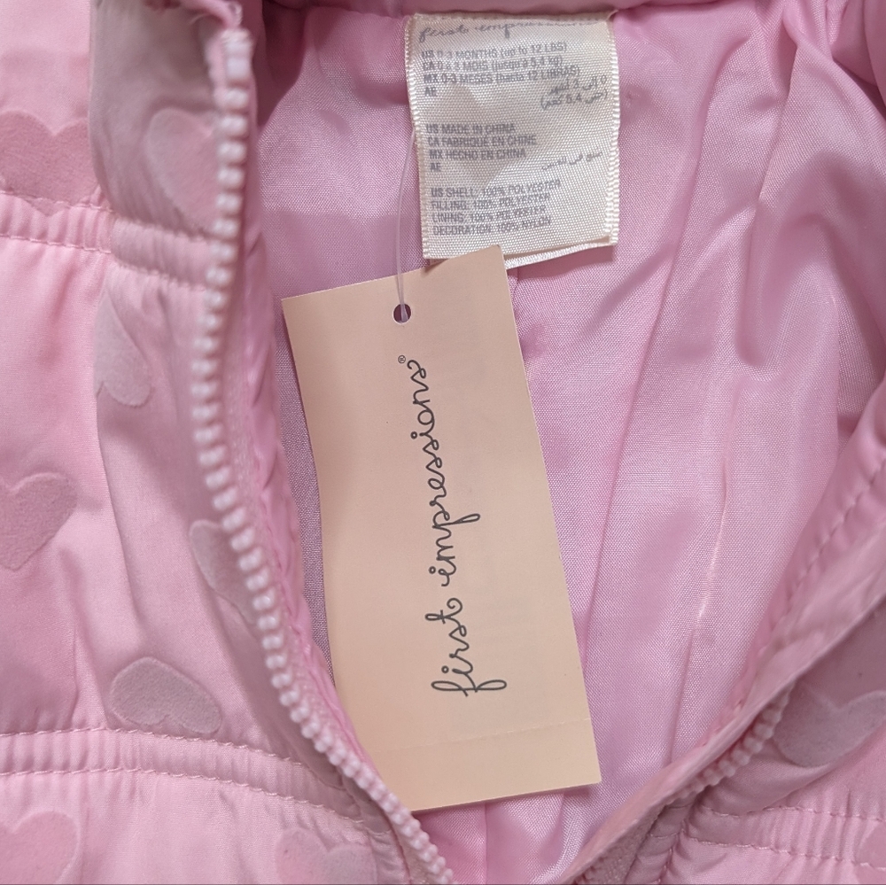 First Impressions New Light Pink Heart Snowsuit Size 0-3 Months - Picture 3 of 5